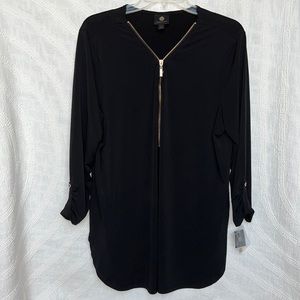JM Collection Black zipper trim 3/4 sleeve top